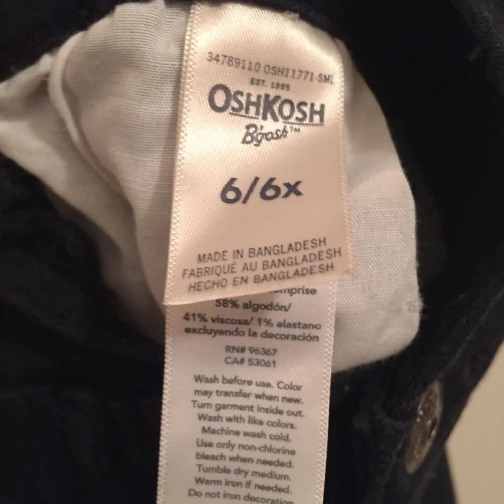 OshKosh B’gosh Girls Black Overalls 6/6X